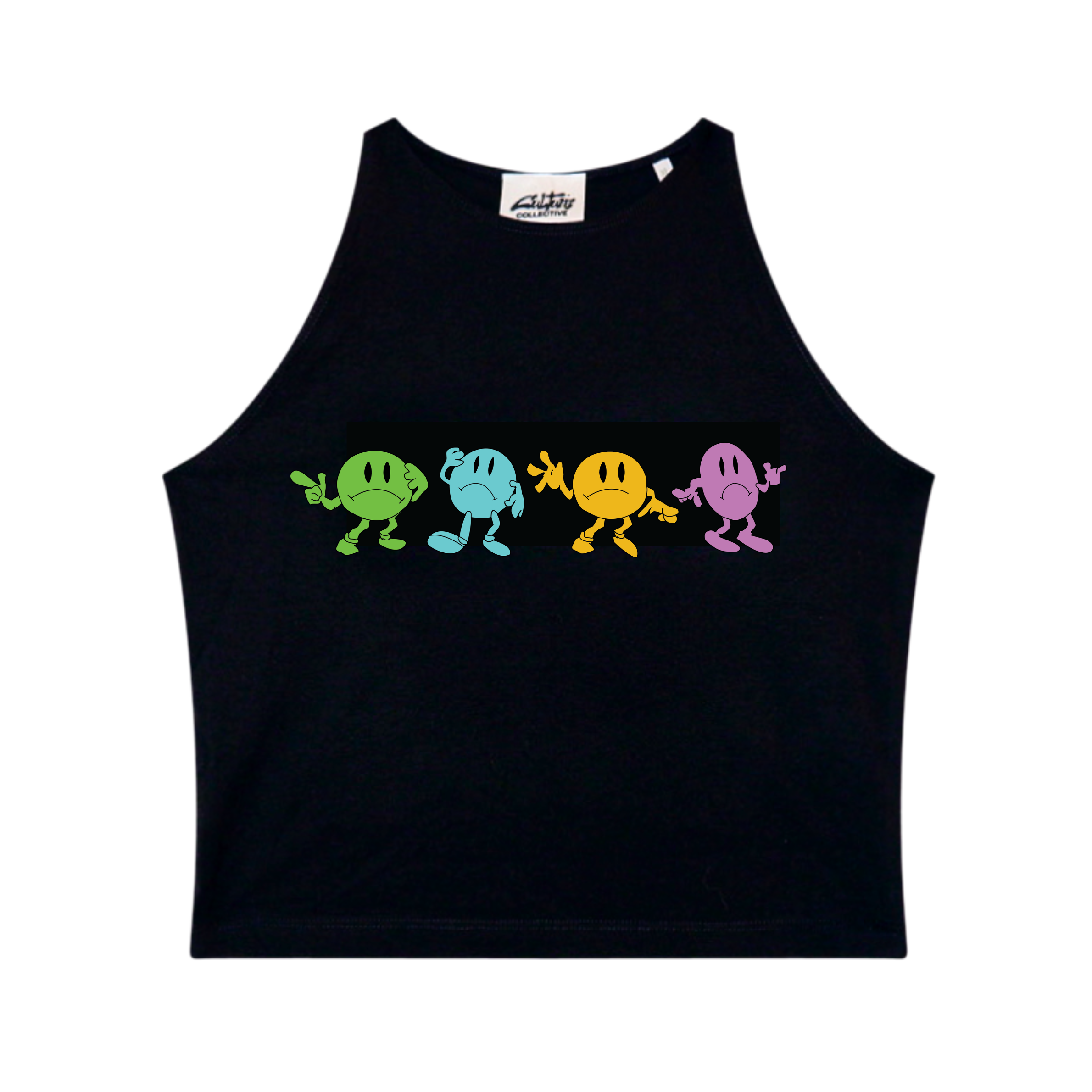 Wobble Man printed crop top black bassline girls