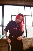 Black embroidered bassline design