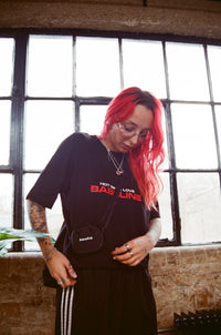 Black embroidered bassline design