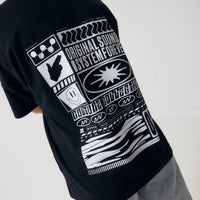Black oversized rave tee with sound system design