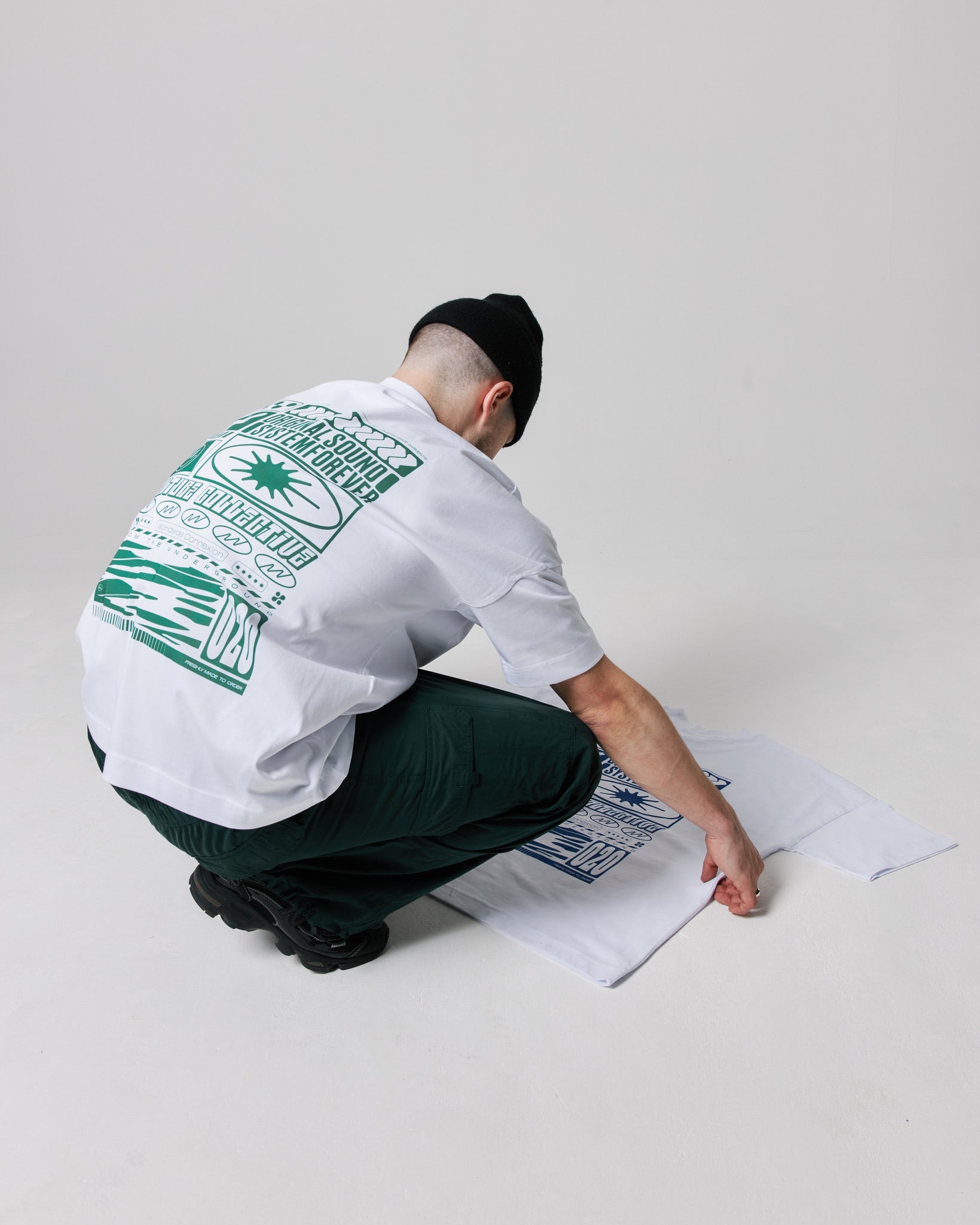 Bold green rave tee with speaker stack print