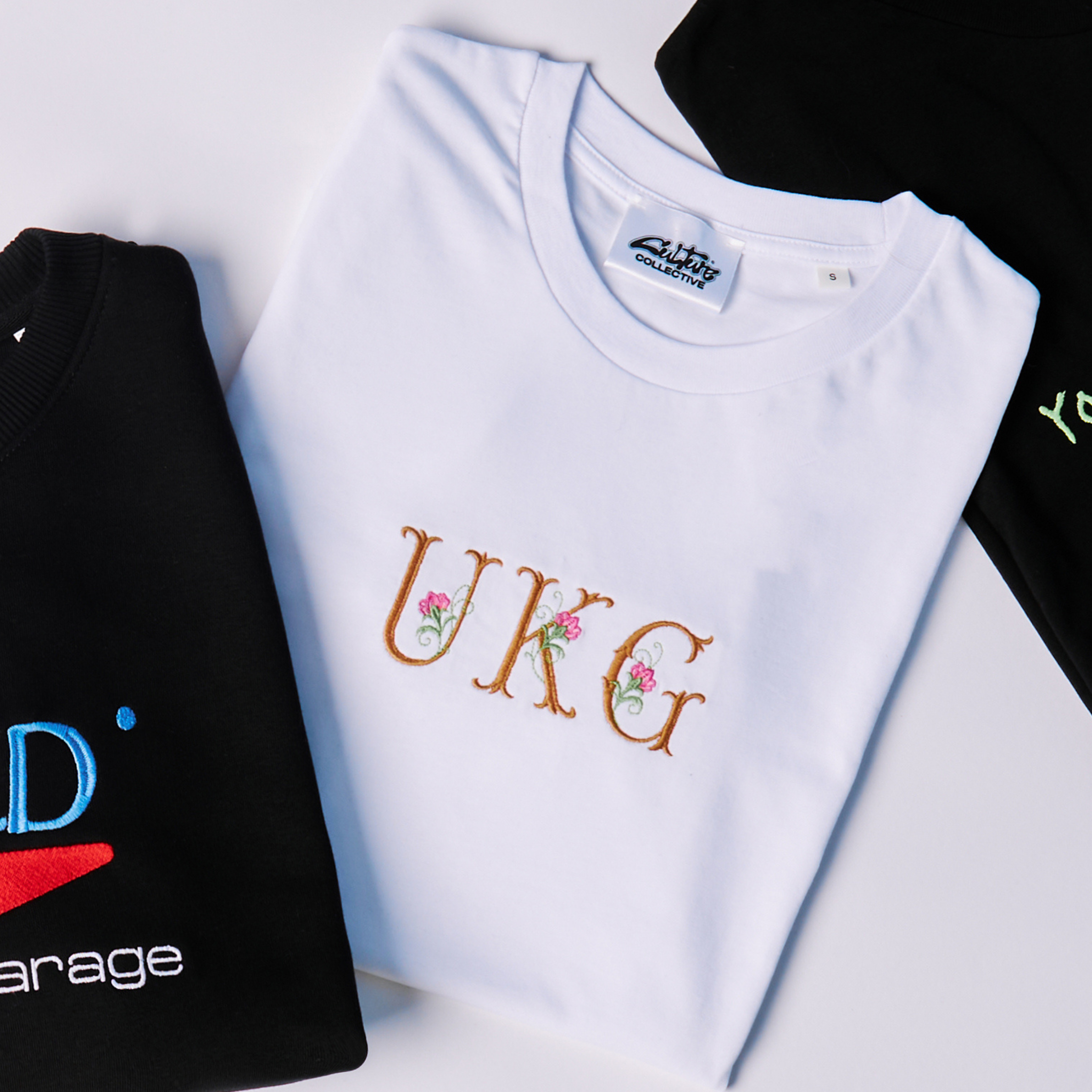 Custom embroidered UKG letters and flowers