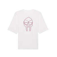 White embroidered MF DOOM mask t-shirt