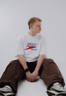 White embroidered garage tee