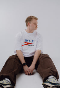 White embroidered garage tee